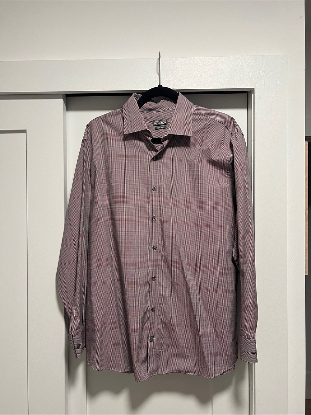Kenneth Cole Reaction Plum-Tone Plaid Dress Shirt